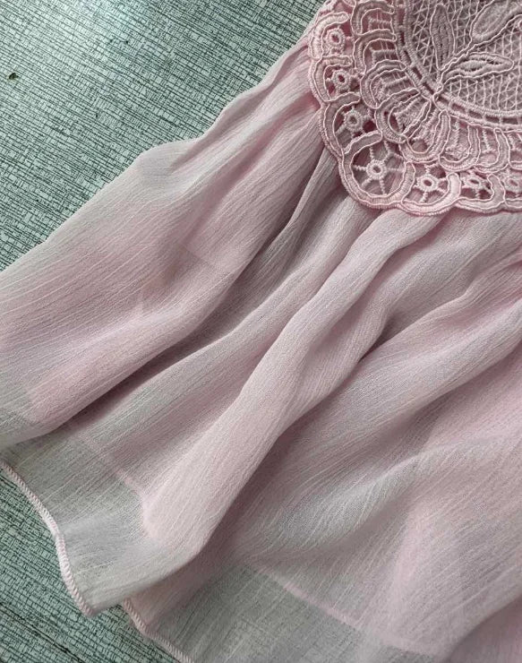 Beach Pink Lace Spliced Women's Set Summer See Through Strap Tank Top Pleated Lantern Pants Sets Lady New Casual Vacation Outfit