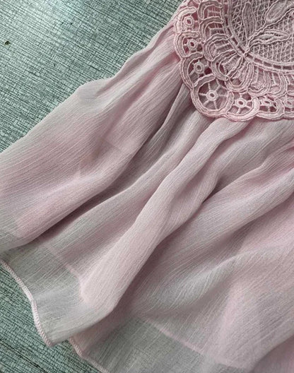 Beach Pink Lace Spliced Women's Set Summer See Through Strap Tank Top Pleated Lantern Pants Sets Lady New Casual Vacation Outfit