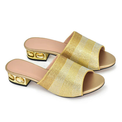 Latest Shoes Women Luxury Rhinestone Crystal Pumps 2024 New Fashion Slippers Sandals Party Low Heels Elegant Italian Women Shoes