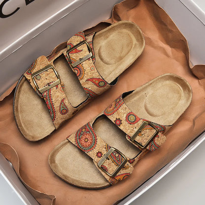 Women Sandals with Memory Foam Footwear Slides for Women with Cork Footbed Flip Flops for Women with Double Straps Sandals