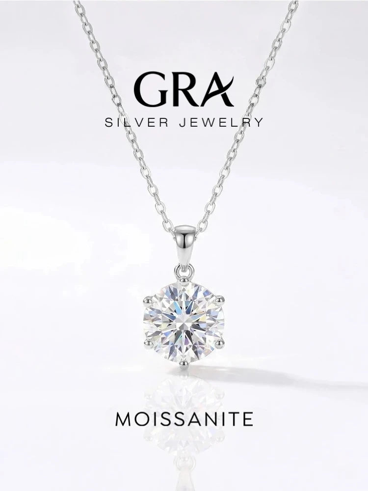 GRA Classic 1CT Round Moissanite Diamond Necklace For Women Gift Real 925 Sterling Silver Anniversary Wedding Luxury Jewelry