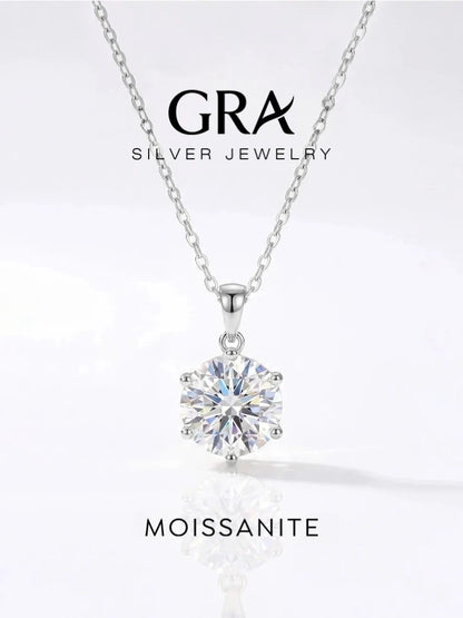 GRA Classic 1CT Round Moissanite Diamond Necklace For Women Gift Real 925 Sterling Silver Anniversary Wedding Luxury Jewelry