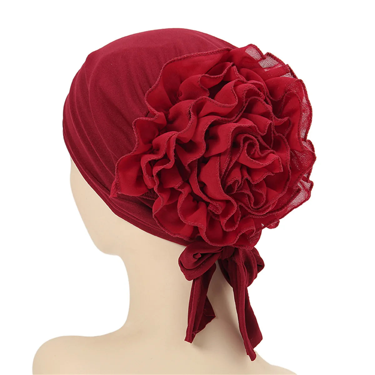 Fashionable Women's Hijabs Solid Color Hijab Turban Caps Chiffon Flower Decor Headwear Islamic Head Wrap Head Scarf Cap