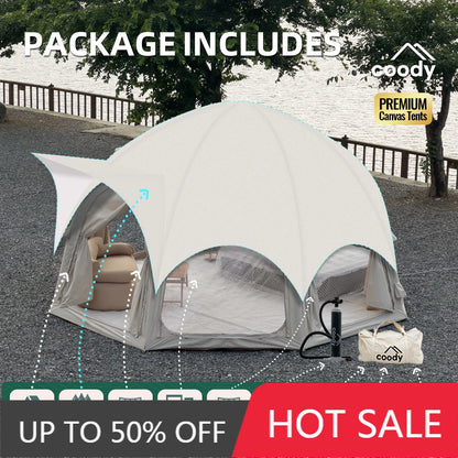 Coody Dome Air Tent Beige Classic Geodesic Inflatable Shelter Outdoor Camping Family Dome Canopy Tent