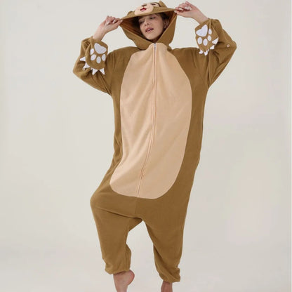 Adult Animal Brown Sloth Kigurumi Onesies Pajamas Cartoon Soft Fleece Gift Halloween Cosplay Costumes Button Jumpsuits