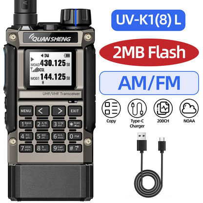 Quansheng UV-K1(8) Multi-Band Walkie Talkie 2MB Flash Wireless Copy Frequency Long Range Type-C Charger for Quansheng UVK5 K6