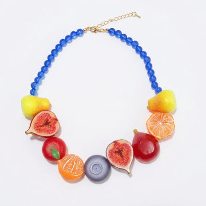 Dopamine 3D Fruit Beaded Necklace Bohemian Retro Pomegranate Strawberry Tomato Choker Exaggerated Bracelet Bikini Jewelry Gift