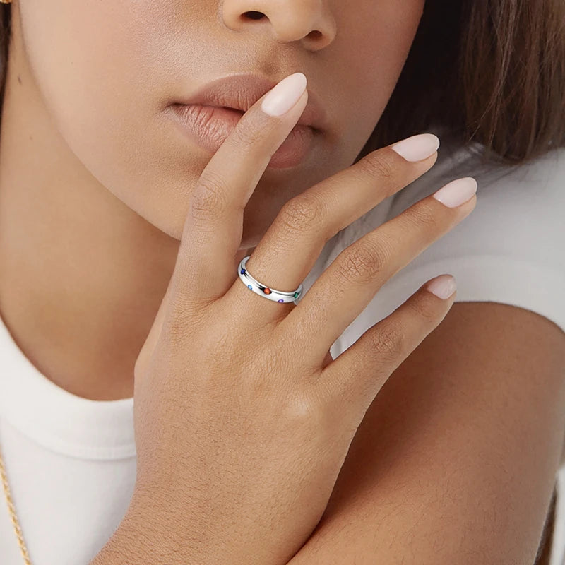 LAZA 925 Sterling Silver Colorful Rings Sparking Zirconium Bowknot Moon Sun Original Ring For Women Anniversary Wedding Gifts