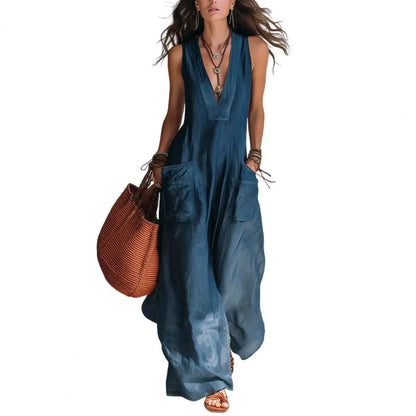 Lightweight Summer Jumpsuit Wide-leg Jumpsuit Women V Neck Jumpsuit with Pockets Wide Leg Rompers Summer Loose One for Everyday