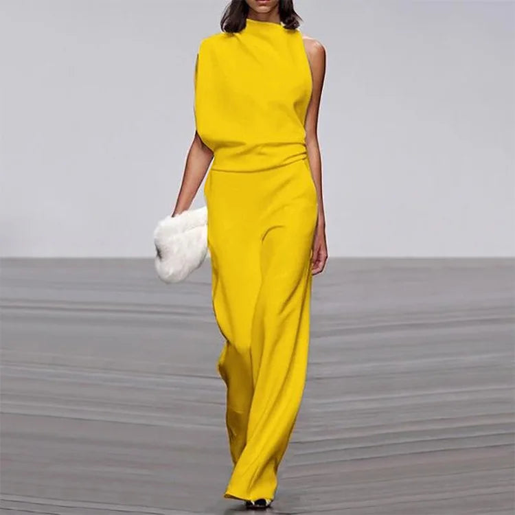 Fashion Sleeveless Solid Backless Jumpsuit Women 2025 Summer Stand Collar Elegant Lady Temperament White Jumpsuits Women's