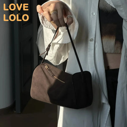 2025 New Luxury 90s Pen Holder Bag Genuine Soft Cowhide & Suede Mini Crossbody Bag Hand-Carry Vintage Shoulder Purse for Women