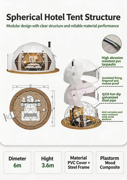 Geodesic Dome Tent Luxury Glamping Hotel Spherical Tent Waterproof UV‑Resistant Outdoor Resort Camping Accommodation