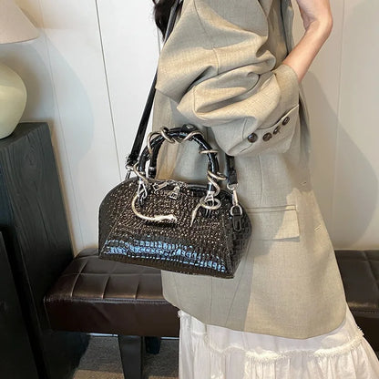 Crocodile Pattern Top-handle Shell Bag With Snake Hardware Wild Shoulder Crossbody Handbags MOODS Designer Luxury Bags For Women