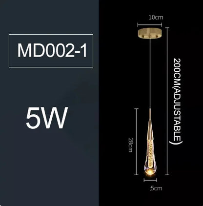 LED Pendant Lights Indoor Lighting Hanging Lamp Water Drop Bubble Crystall Bedroom Dining Room Decoration Pendente iluminação