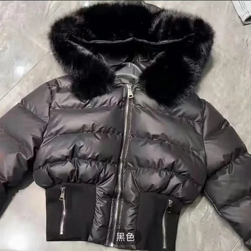 2026 Small Waist Short Cotton Clothes Large Fur Collar Heavy Industry Design Waist Slimming Versatile Fashionable Cotton Clothes