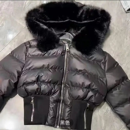 2026 Small Waist Short Cotton Clothes Large Fur Collar Heavy Industry Design Waist Slimming Versatile Fashionable Cotton Clothes