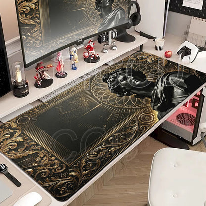 Black Majestic Sculpture Mouse Pad Large Desk Accessories Desk Pad Rubber Base Edge Mousepad Non-Slip Mousepad for Office