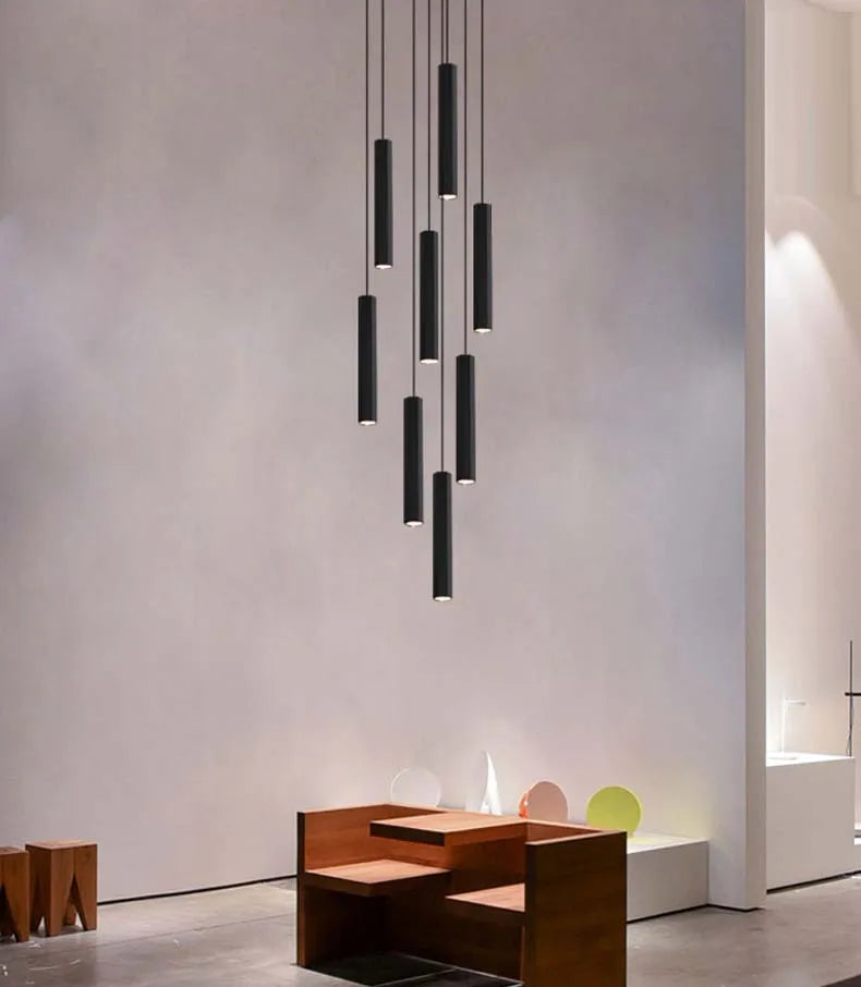 Modern LED Staircase Ceiling Chandelier Black Nordic Simple Indoor Lighting Fixture New Creative Design Island Long Hanging Lamp