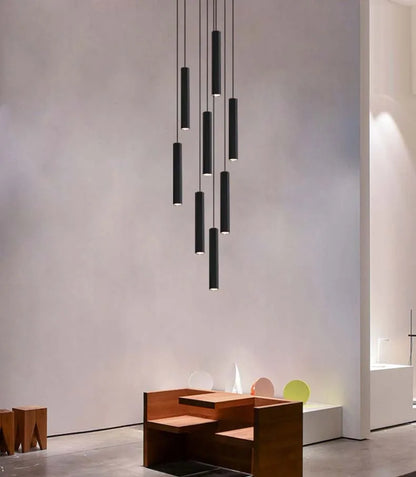Modern LED Staircase Ceiling Chandelier Black Nordic Simple Indoor Lighting Fixture New Creative Design Island Long Hanging Lamp