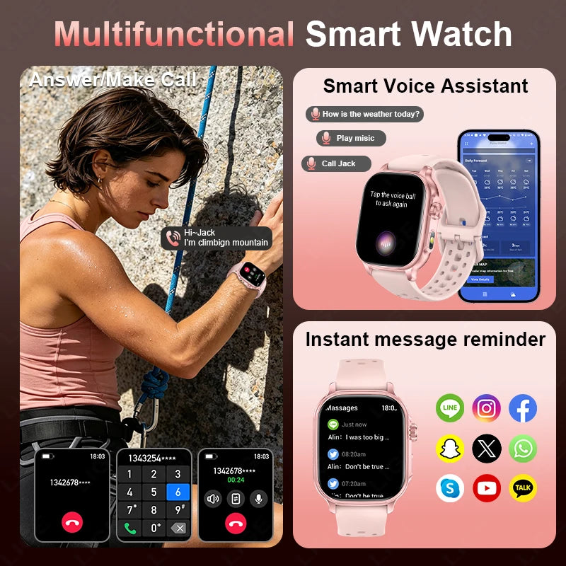 LIGE 2026 New Built-in 1400mAh Super Large Battery Women Men Smart Watch Outdoor 2.01" Screen IP68 Waterproof BT Call Smartwatch