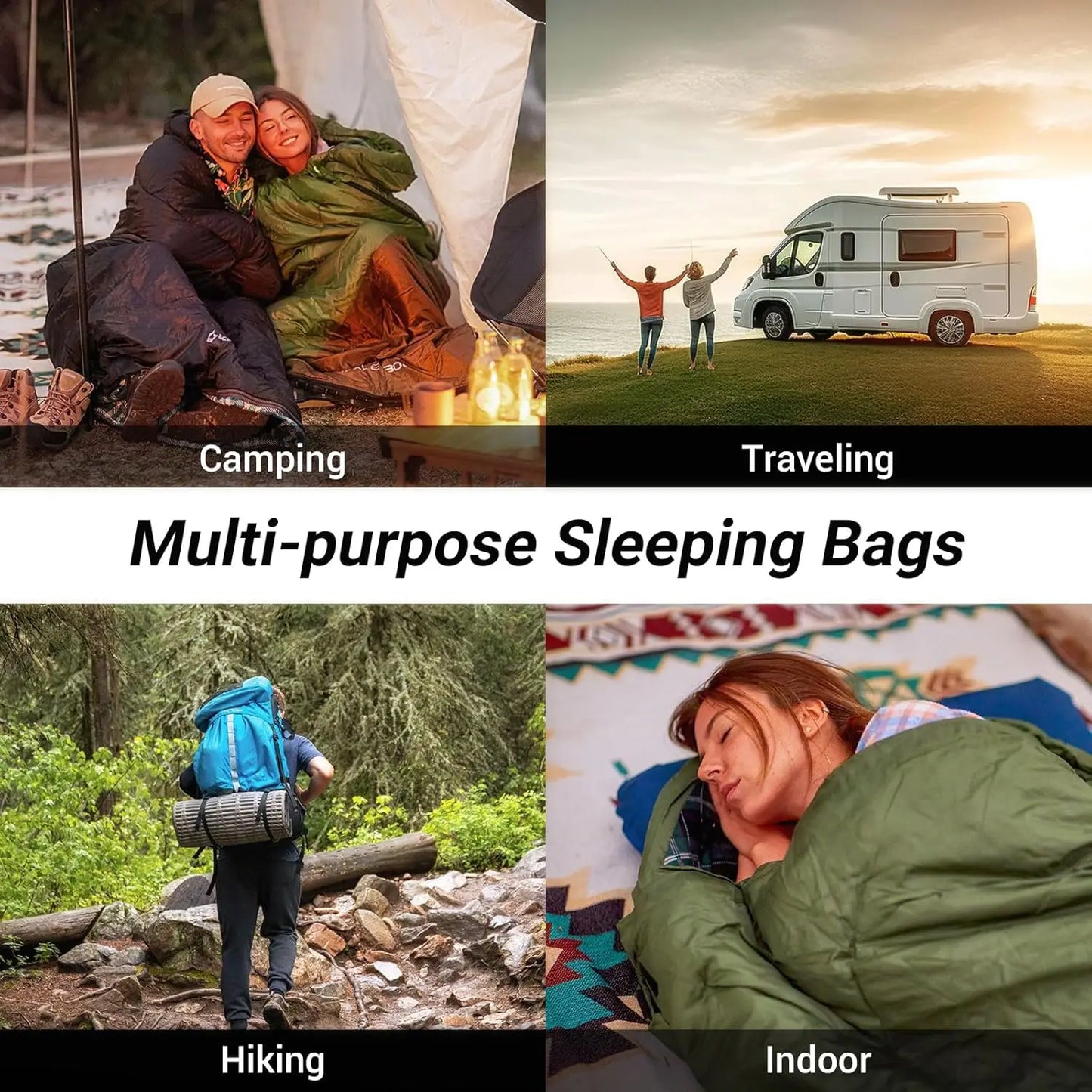 KingCamp Sleeping Bag for Adults, Cold Weather XL Big & Tall (74.8"x33.1" Fits 6.6ft), Cotton Flannel Lining & 300g/㎡ Hollow Fiber Fill (Comfort 44.6°F), Lightweight with Compression Sack, 2-Way Zipper for Couples, Outdoor