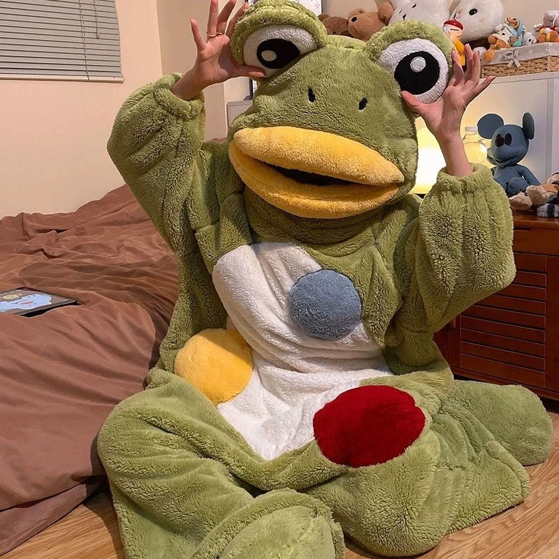 Cartoon Frog Kigurumi Unicorn Winter Pajamas Onesie Pyjama Costumes For Halloween Carnival Cosplay Women Men Party Slipper