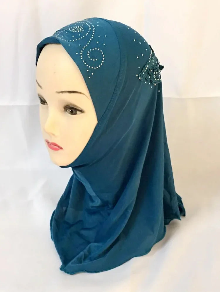Girls Kids Muslim Beautiful Hijab Islamic Arab Scarf Shawls Flower Pattern
