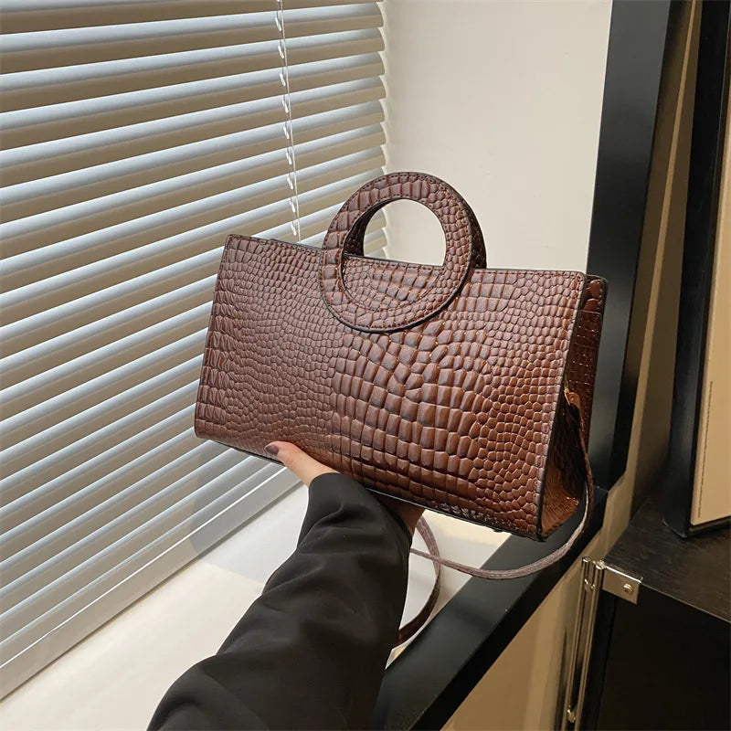 Women's Crocodile Pattern PU Leather Handbags Green Square Bag Fashion Brand Shoulder Messenger Bags Female Clutches