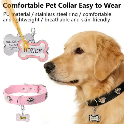 Engraved Dog Collar with Name & Phone Number Adjustable Custom Puppy Collar Pet ID Tag for Small Medium Large Dogs & Cats Collar
