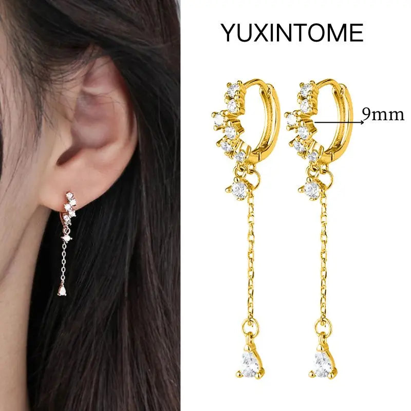 White Color Zircon Hoop Earrings 925 Sterling Silver Needle Cross/Star/Flower/Water Drop Pendant Gold Earrings Luxury Jewelry