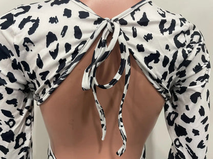 Summer Sexy Leopard Jumpsuit Women Backless Lace-up Shirring On Hips Slim Stretchy Pencil Pants Tights Rompers Casual 63972