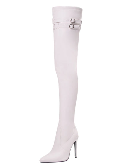 Long Boots for Women White Sexy Over Knee Boots Pointed Toe High Heels Autumn Winter Ladies Shoes Side Zipper Thigh High Boots