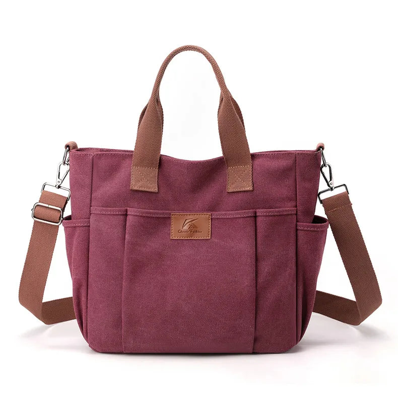 High Capacity Top-Handle Bag For Women Shoulder CrossBody Bag Vintage Canvas Ladies Tote Messenger Bag Female Travel Handbag