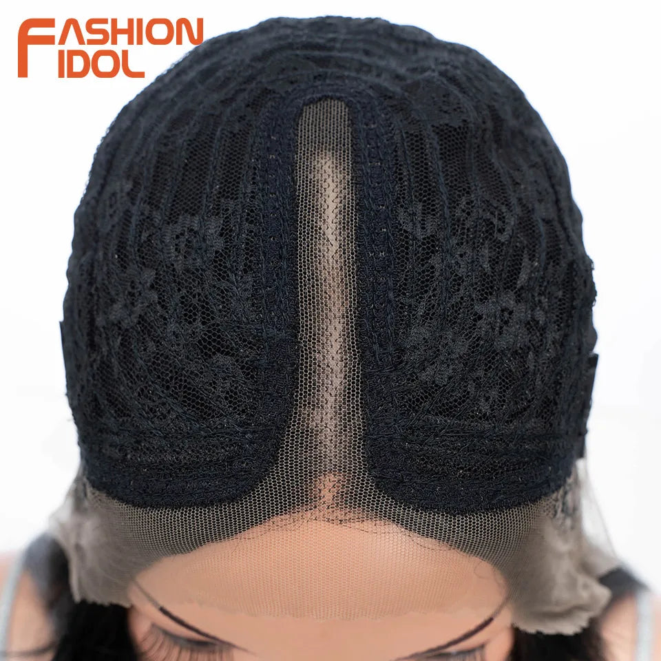 FASHION IDOL 26inch/65cm Straight Hair Lace Front Wigs Synthetic Hair Ombre Blonde Brown Hair Wigs Cosplay Heat Resistant Fiber