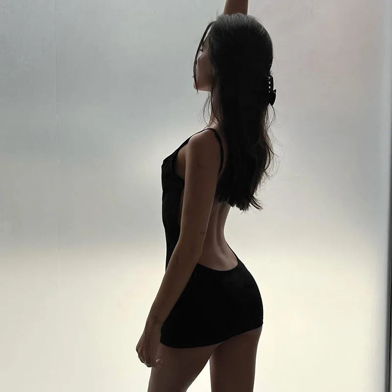 Backless Black Dress For Women Summer Clothing Y2k One Piece Sexi Night Dress Hot Club Outfits Spaghetti Strap Vestido Feminino