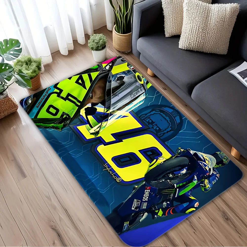 Motorcycle Racer The Doctor Carpet Mat Black Yellow Racing Track Living Room Rug with Number 46 Dynamic Design Home Decoration