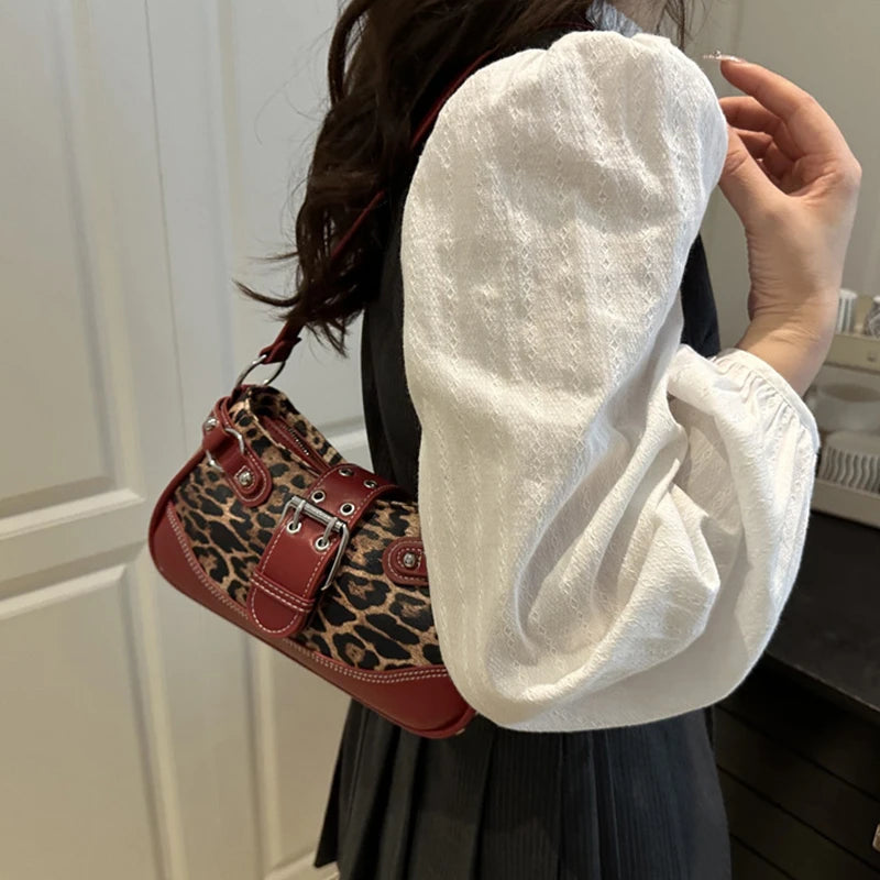 Fashion PU Shoulder Bags Leopard Print Retro Messenger Bag Large Capacity Underarm Bag Women Daily Use Handheld Bag