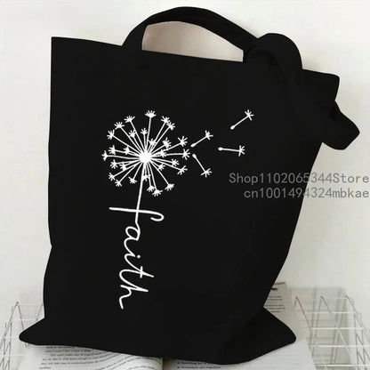 Faith Printed Heart Graphics Women Canvas Shoulder Tote Bag Casual Fashion Shopping Cases Bag Storage Handbag Christian Gifts