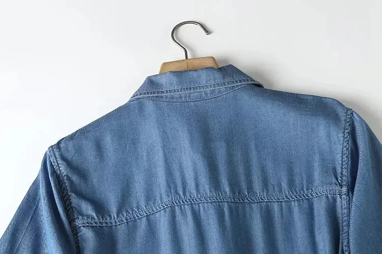 Jumpsuits Women Denim One Piece Turn Down Collar Short Sleeve Loose Casual Wide Leg Long Pants Overalls Tight Waist Rompers