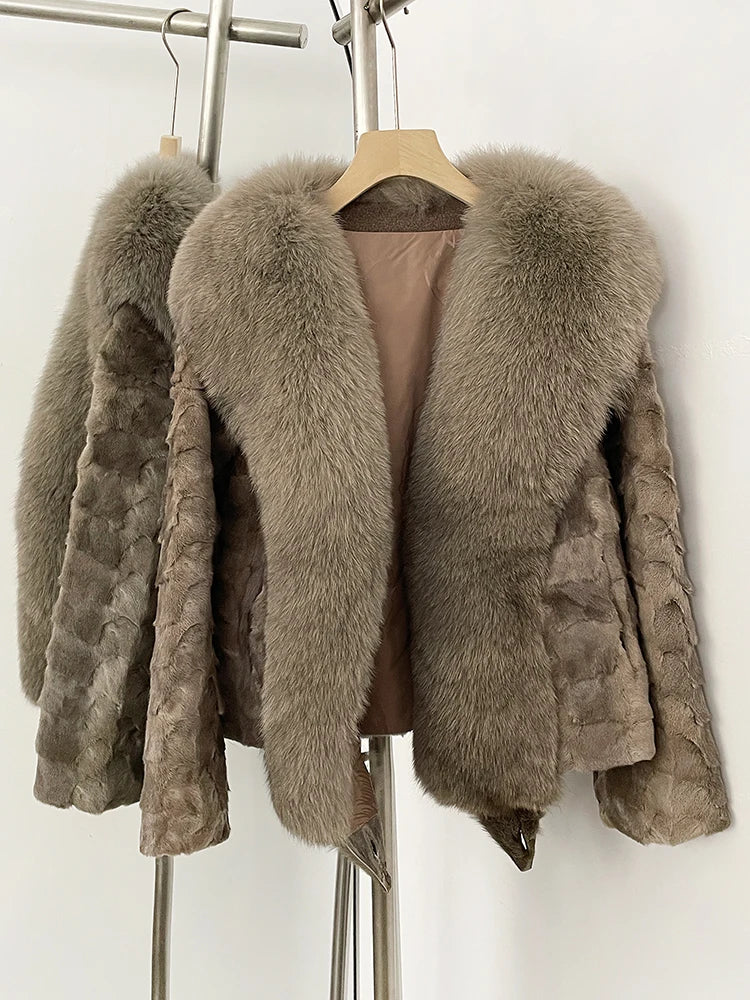 OFTBUY New Winter Top Clothing Women Short Thickened Warm Real Mink Fur Coat Female Natural Fox Fur Fluffy Outerwear Jacket Lady