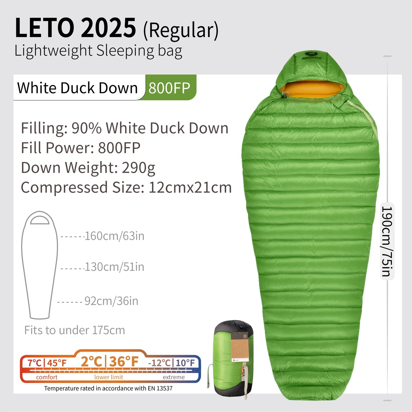 AEGISMAX LETO-2025 Series 800FP Duck Down Sleeping Bag Backpacking Ultralight Outdoor Camping Equipment