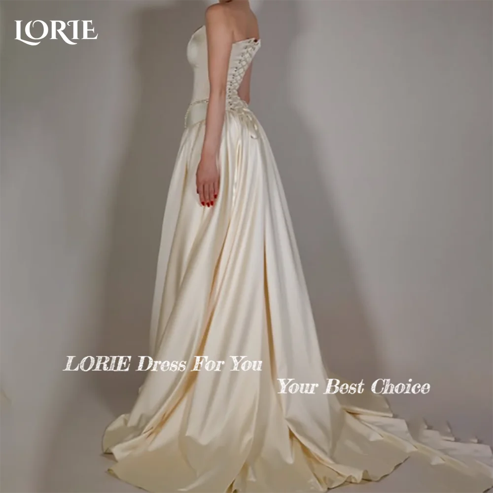 LORIE Elegant Satin Wedding Dresses Strapless A-Line Beach Bridal Gown Straps Ruffle V Corset Simple Customized Bride Dress