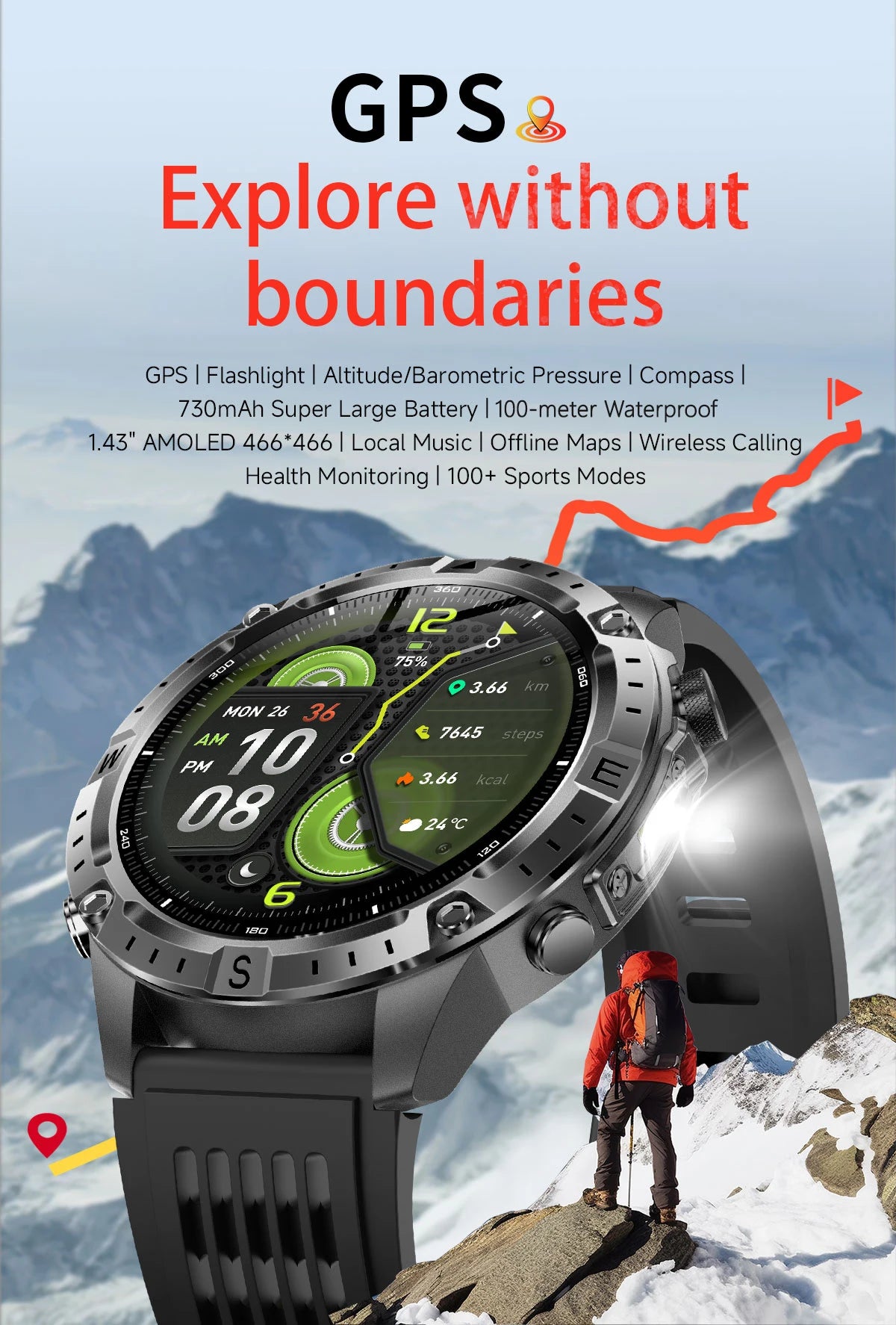 2026New Military Tank GPS SmartWatch Offline Map 10ATM Swim 2GB RAM Music Altitude Compass Bt Call Fitness Sports Smartwatch Men