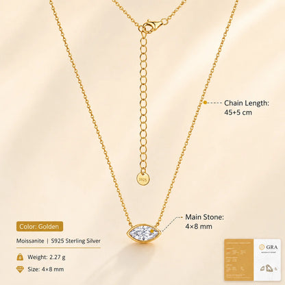 Evil Eye Moissanite Pendant Necklace Marquise Cut 4x8mm Bezel Set S925 Sterling Silver D Color VVS1 GRA Certified Gift for Women