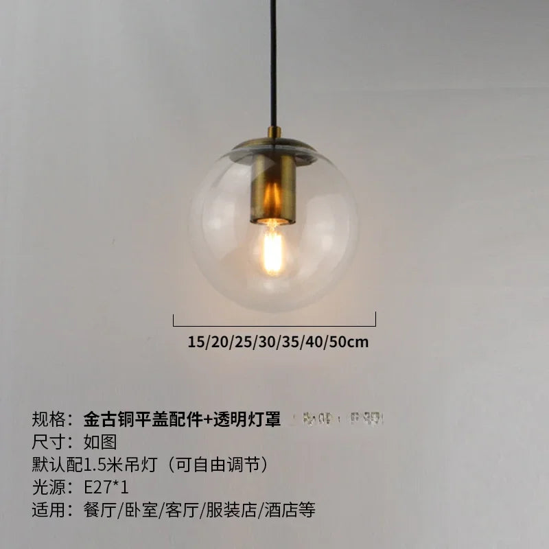 Modern Simple Glass Chandelier Bar Counter Restaurant Gold Hanging Lights Silver Metal Amber Ashtray Ball Glass Suspension Lamp