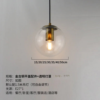Modern Simple Glass Chandelier Bar Counter Restaurant Gold Hanging Lights Silver Metal Amber Ashtray Ball Glass Suspension Lamp