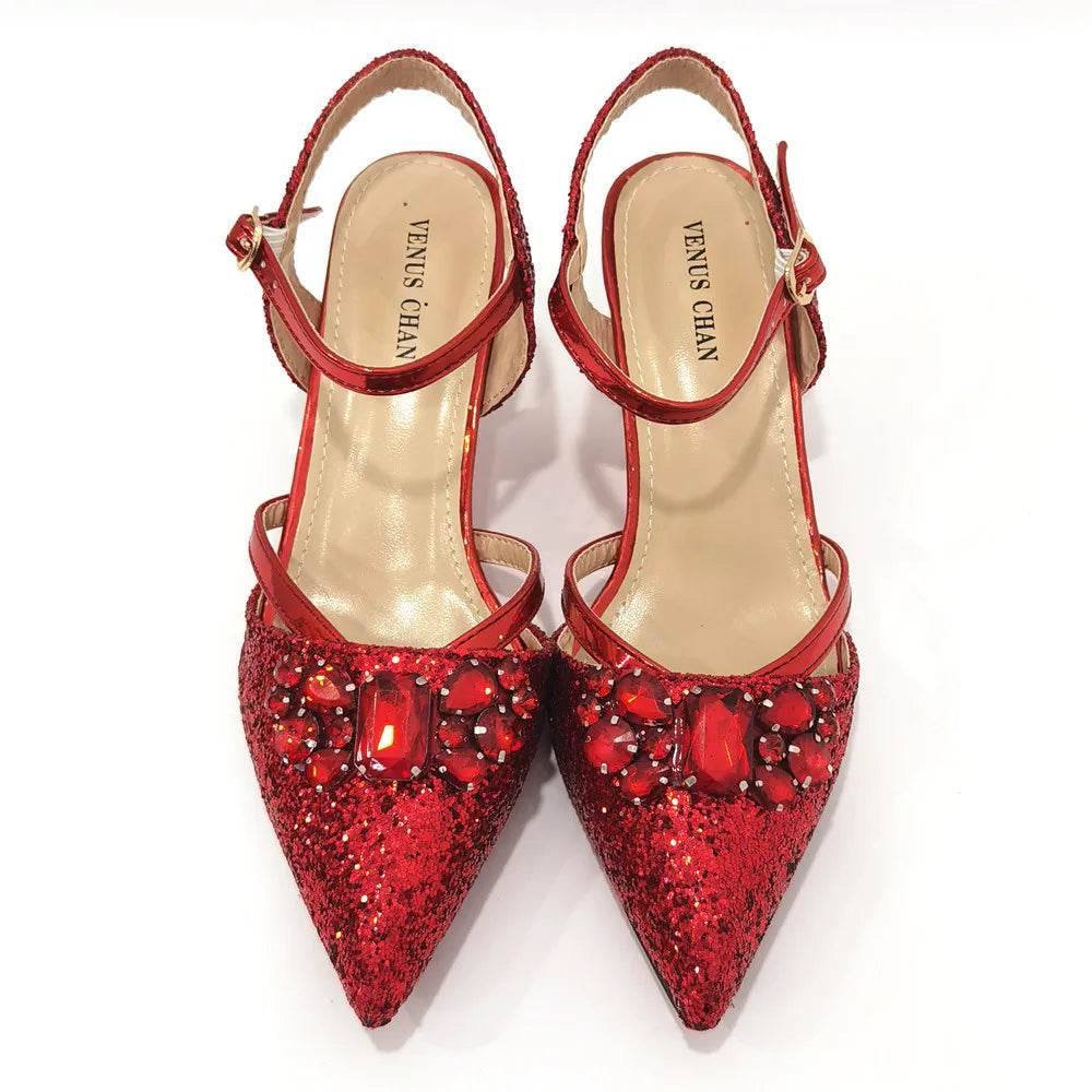Venus Chan 2022 Nigerian Fashionable Silver Color Peep Toe Shoes Matching Bag Set For Royal Ladies Wedding Party Sandal