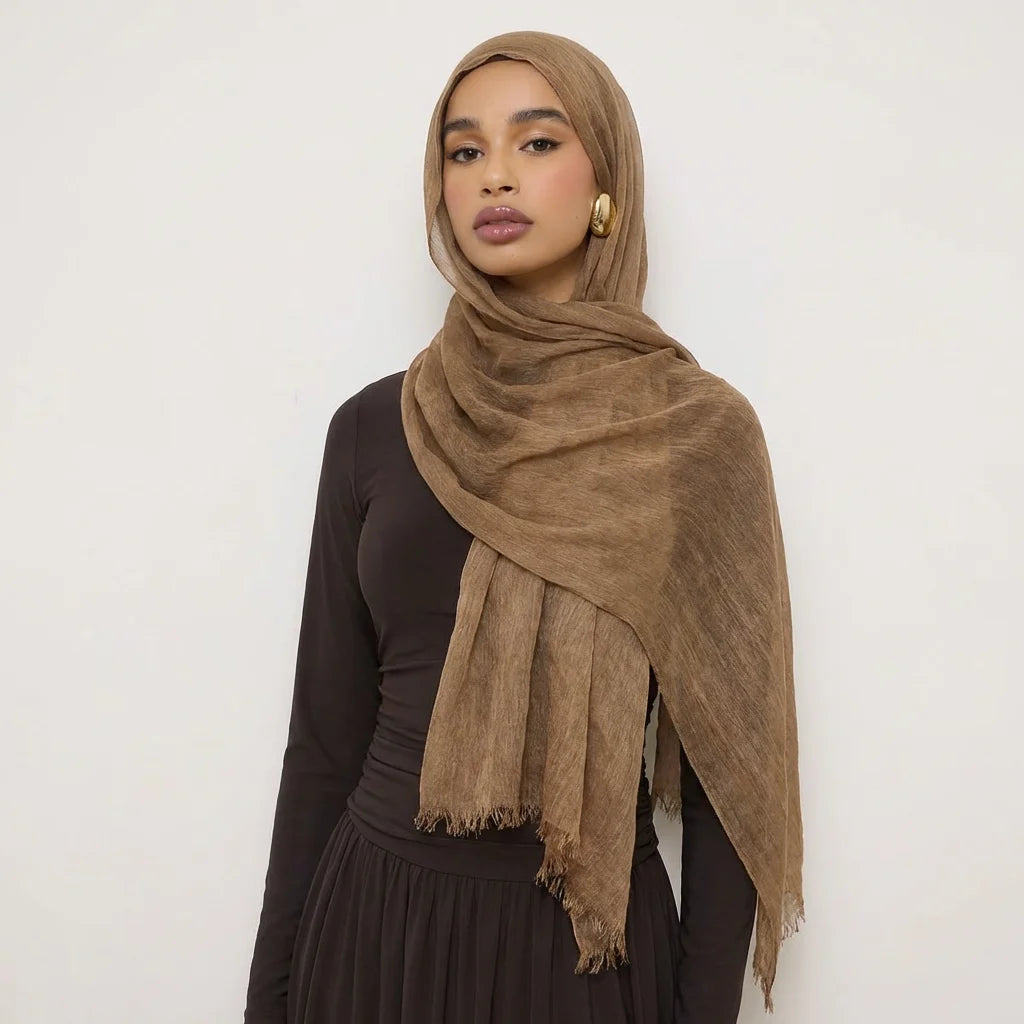 Women Crinkle Modal Rayon Hijab Muslim Scarf Shawls Solid Color Headband Femme Breathable Headwrap Turban Ramanda 180*70cm