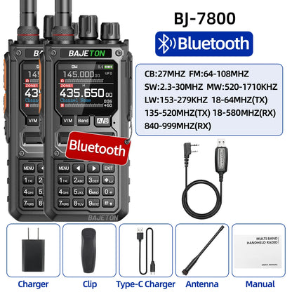 2PCS BAJETON BJ-7800 Walkie Talkie NOAA Long Range SW MW LW AM SSB CB Receive Wireless Bluetooth Phone Programming Two Way Radio