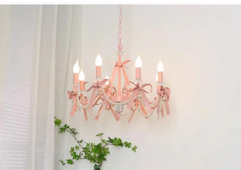 Pink Lovely Children's Room Chandeliers Crystal Cute Kid's Bedroom Pendant Lights Living Room Bedroom Hanging Lamps